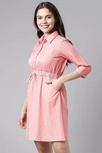 pink crepe polka dot mini dress