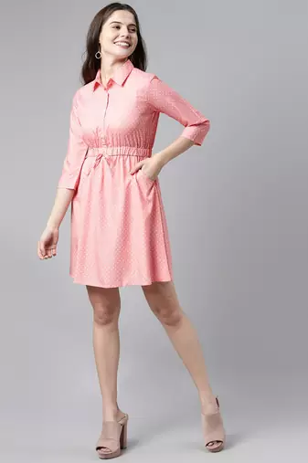 pink crepe polka dot mini dress