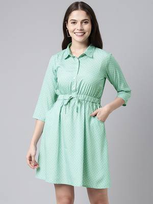 green  white fit and flare dress with waist tie-ups 1