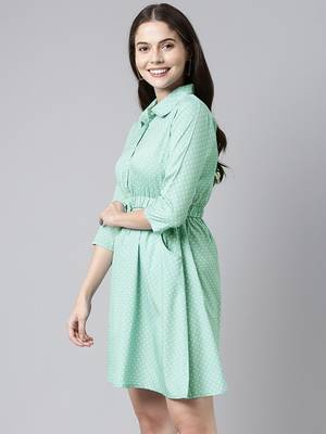 green  white fit and flare dress with waist tie-ups 3