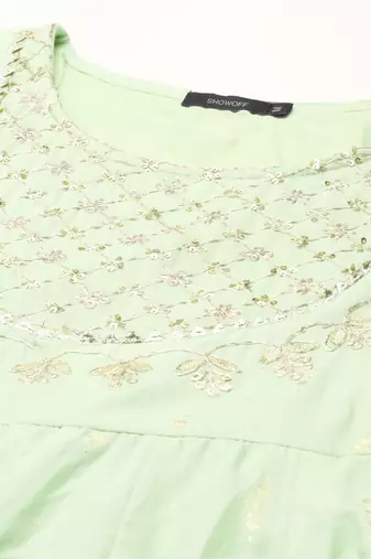 women's ankle length round neck green ethnic motifs anarkali kurta comes with duppatta