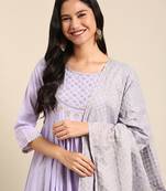 women's ankle length round neck lavender solid anarkali kurta comes with duppatta