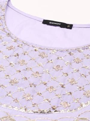 women's ankle length round neck lavender solid anarkali kurta comes with duppatta 2