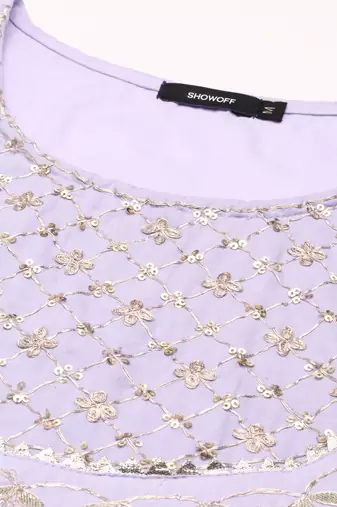 women's ankle length round neck lavender solid anarkali kurta comes with duppatta
