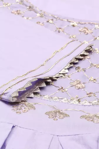 women's ankle length round neck lavender solid anarkali kurta comes with duppatta