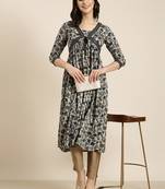 women's calf length v-neck navy blue floral anarkali kurta