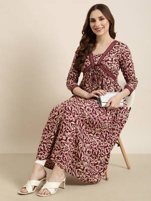 women's calf length v-neck purple floral anarkali kurta 1