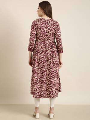 women's calf length v-neck purple floral anarkali kurta 4