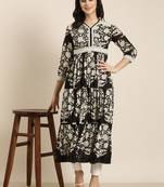 women's calf length v-neck black floral anarkali kurta