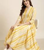 women's calf length v-neck yellow embellished anarkali kurta