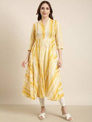 women's calf length v-neck yellow embellished anarkali kurta 2
