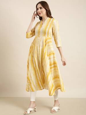 women's calf length v-neck yellow embellished anarkali kurta 3