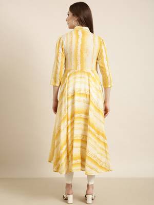 women's calf length v-neck yellow embellished anarkali kurta 4