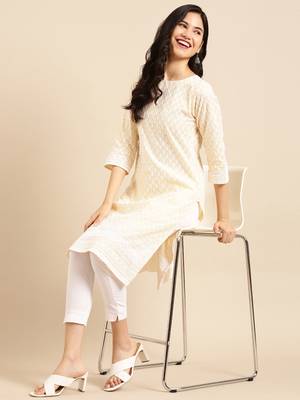 women's calf length round neck yellow solid straight kurta 5