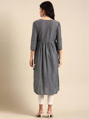 women's ankle length round neck grey embellished anarkali kurta 5