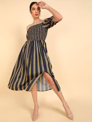 polyester printed bardot dress 1