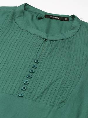 women's calf length v-neck green solid straight kurta 2