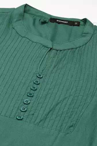 women's calf length v-neck green solid straight kurta