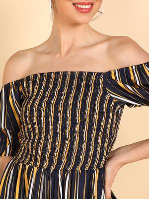 polyester printed bardot dress 2