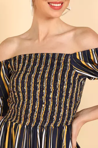 polyester printed bardot dress