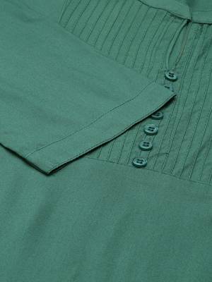 women's calf length v-neck green solid straight kurta 3