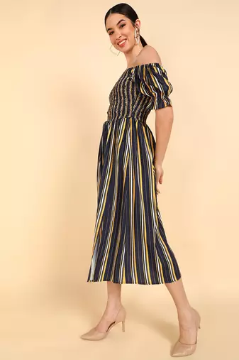 polyester printed bardot dress