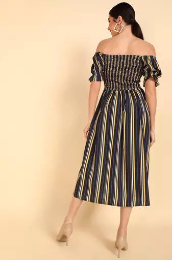 polyester printed bardot dress