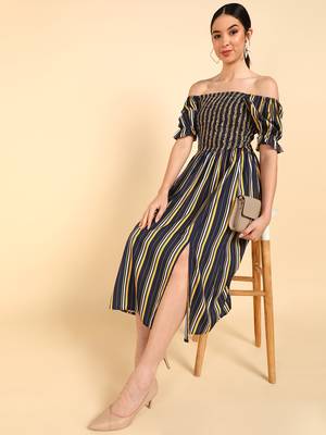 polyester printed bardot dress 5