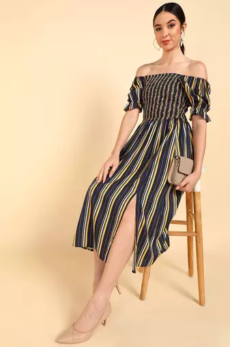 polyester printed bardot dress