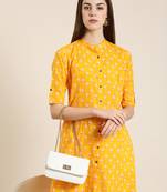 women's calf length mandarin collar orange floral a-line kurta