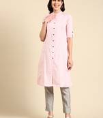 women's knee length mandarin collar pink ethnic motifs straight kurta