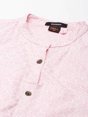 women's knee length mandarin collar pink ethnic motifs straight kurta 3