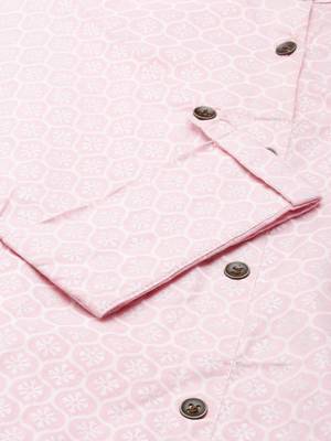 women's knee length mandarin collar pink ethnic motifs straight kurta 4
