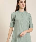 women's calf length mandarin collar green geometric a-line kurta