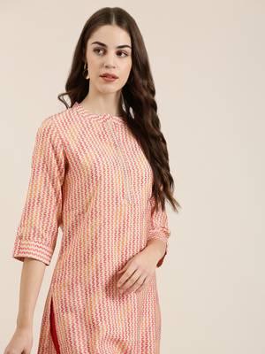 women's knee length mandarin collar multi geometric straight kurta 1