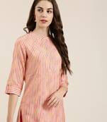 women's knee length mandarin collar multi geometric straight kurta