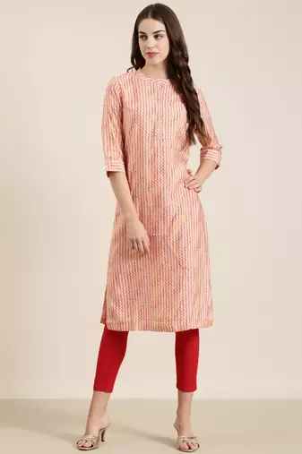 women's knee length mandarin collar multi geometric straight kurta