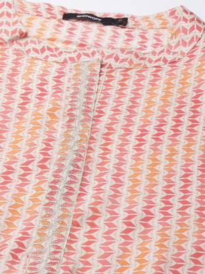women's knee length mandarin collar multi geometric straight kurta 3