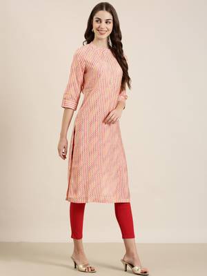 women's knee length mandarin collar multi geometric straight kurta 4