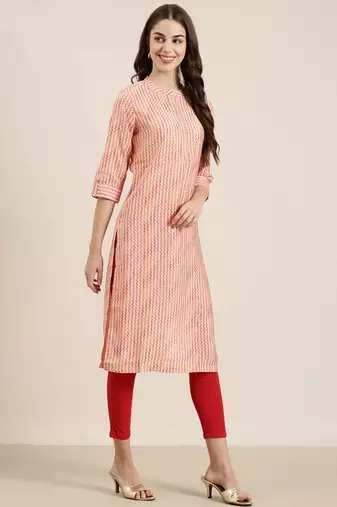 women's knee length mandarin collar multi geometric straight kurta