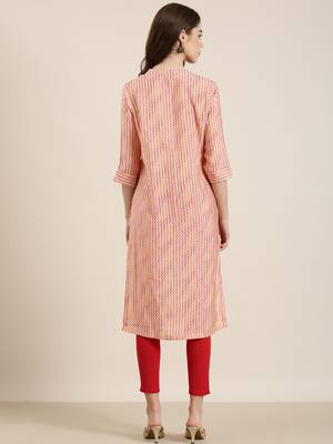 women's knee length mandarin collar multi geometric straight kurta 5