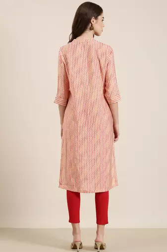 women's knee length mandarin collar multi geometric straight kurta