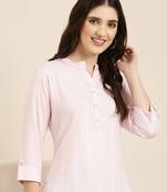 women's calf length mandarin collar pink woven design straight kurta