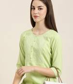 women's calf length round neck green solid straight kurta