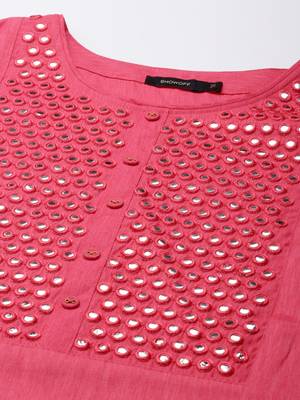 women's calf length round neck pink solid straight kurta 3