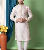 Ahlan apparels embroidery and chir moti work dupion silk kurta and cotton pajama set for men