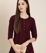 Showoff women's calf length round neck burgundy embellished straight kurta