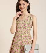 women's ankle length round neck green floral anarkali kurta