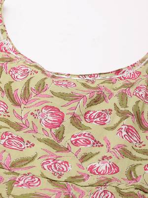 women's ankle length round neck green floral anarkali kurta 3