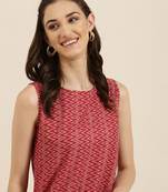 women's knee length round neck fuchsia chevron straight kurta